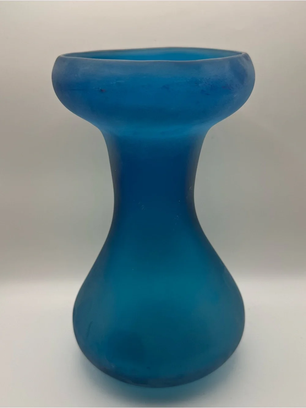 Vintage Frosted Turquoise Blue Art Glass Vase Hand Blown Abstract Form MCM 9